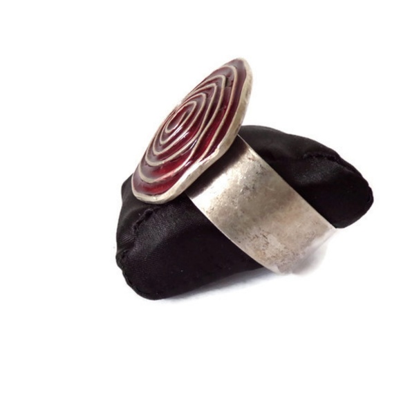 Cuff Bracelet with Enamel Painted Rosette J885 - Picture 2 of 6